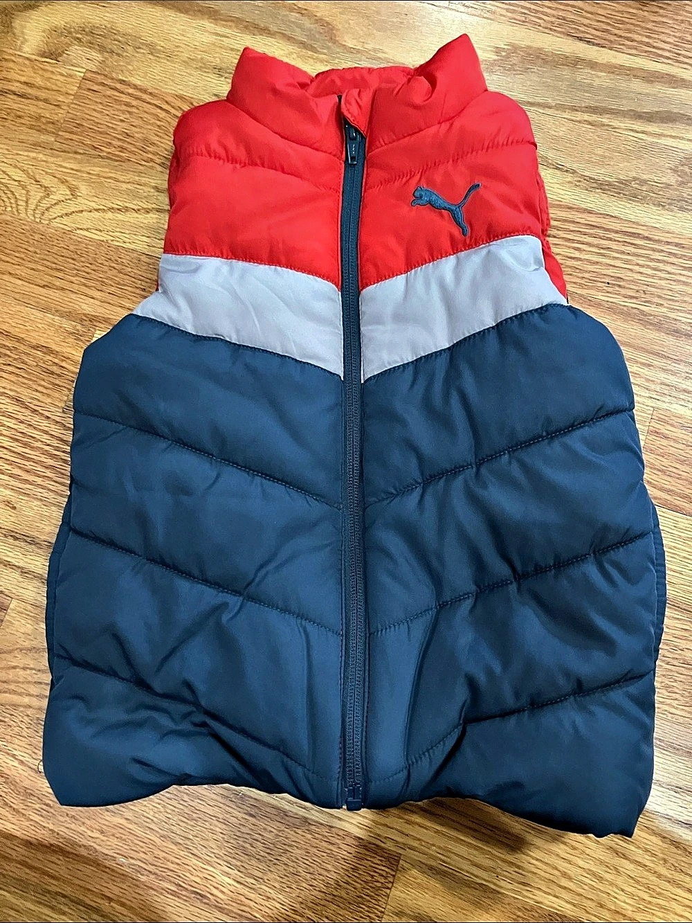 Puma Youth Colorblock Puffer Vest Kids Color Block Puffer Vest in Blue & Red Sz